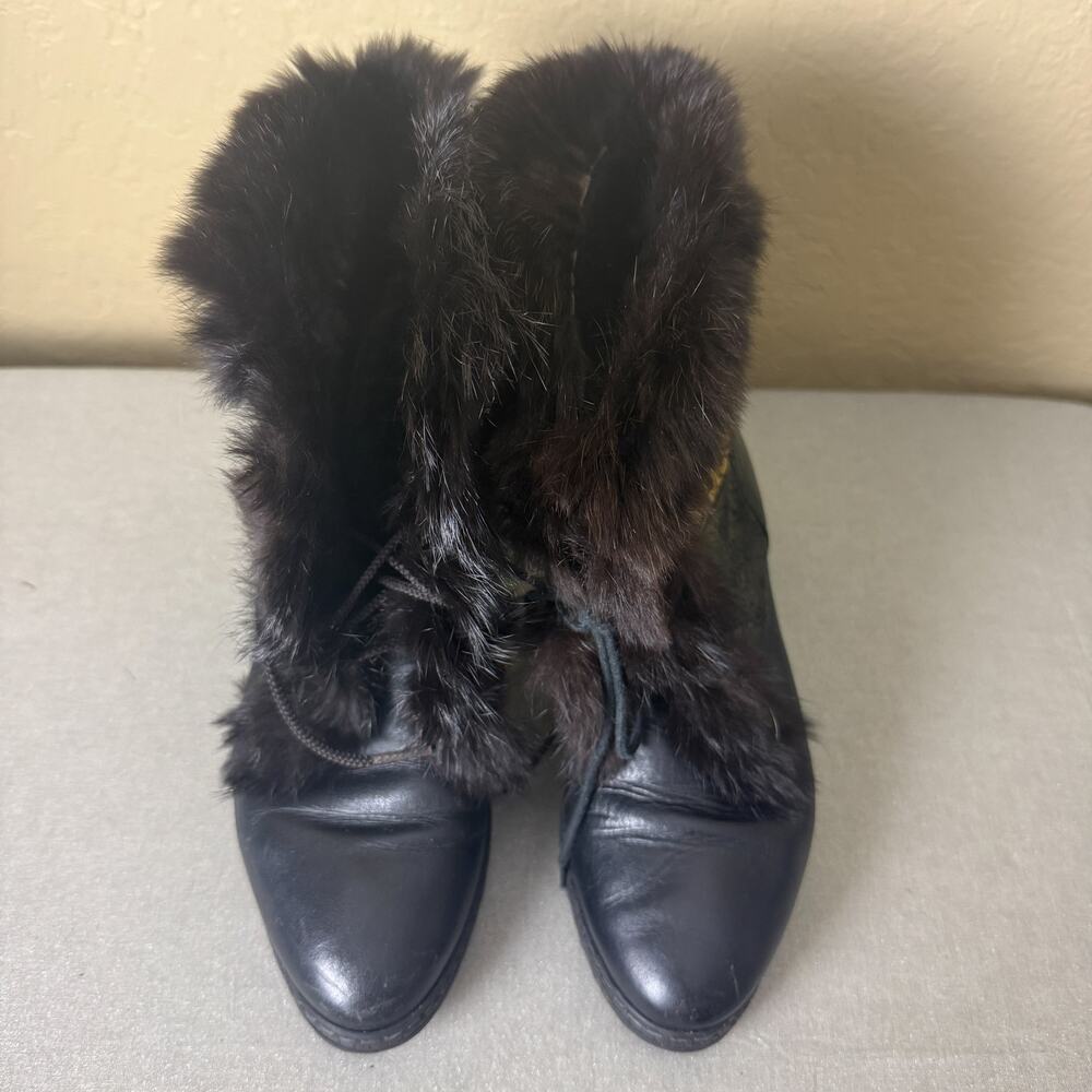 Women’s Made In Italy Black Leather Fur Trim Embroidered Ankle Boots EU 37